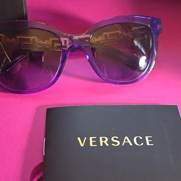 Versace Purple Gradient Cat-Eye Sunglasses with Gold Greek Key Accent - Picture 1 of 10